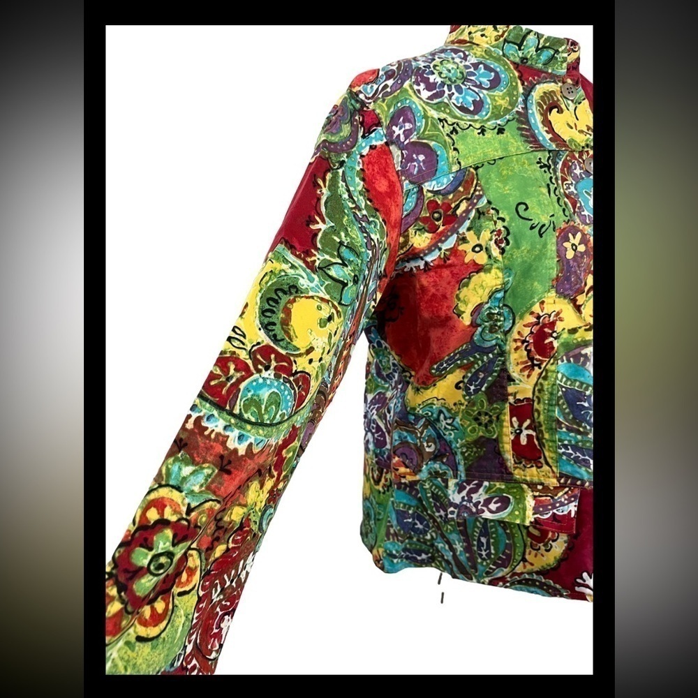 Chico’s 2 Artsy Art To Wear Cotton Blend Light Weight Jacket Large - Picture 3 of 7